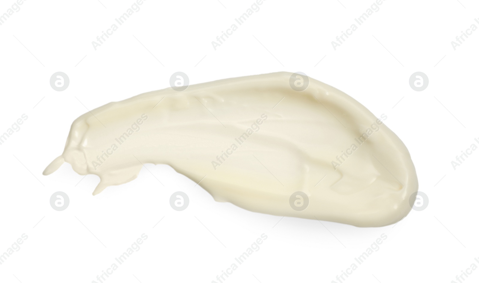 Photo of Tasty fresh mayonnaise sauce isolated on white, top view