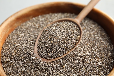 Photo of Closeup of bowl and spoon with chia seeds