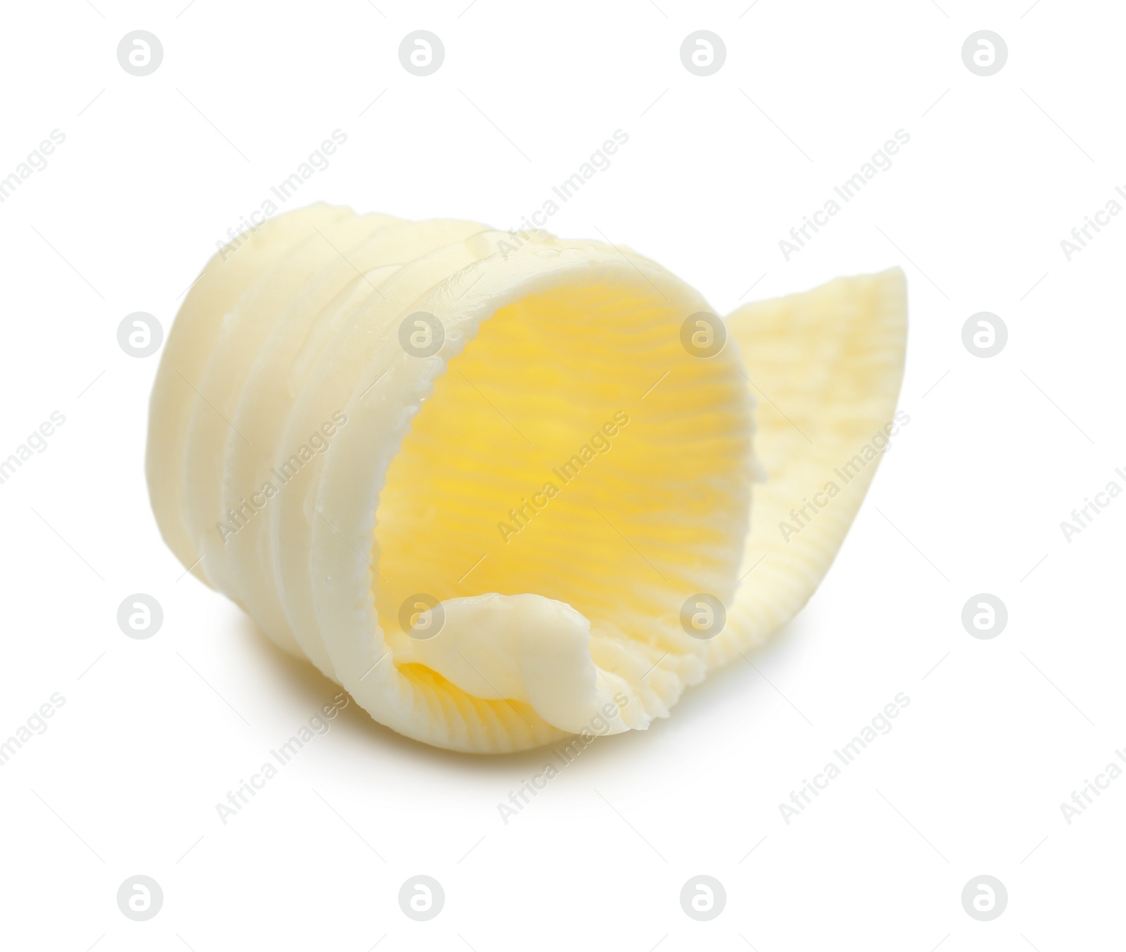 Photo of Fresh butter curl on white background