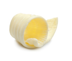 Photo of Fresh butter curl on white background