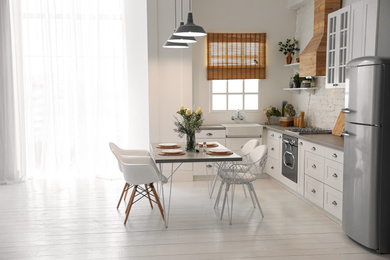 Beautiful kitchen interior with new stylish furniture