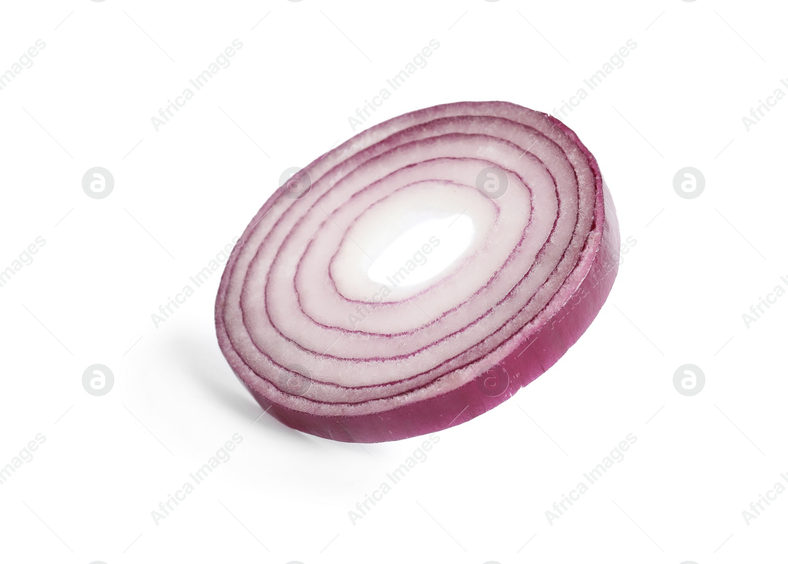 Photo of Fresh slice of red onion on white background