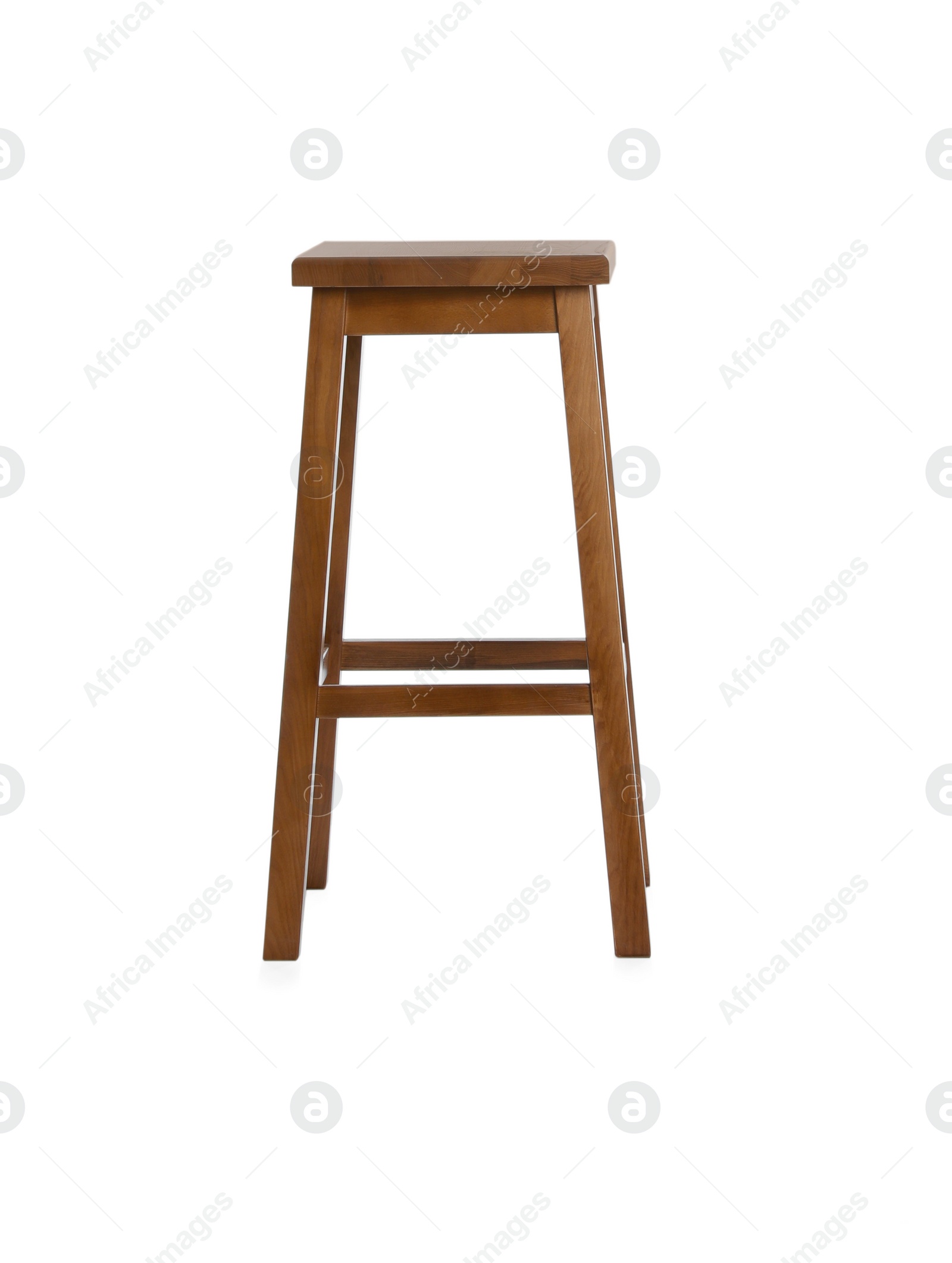 Photo of Stylish wooden stool isolated on white. Interior element