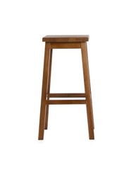 Photo of Stylish wooden stool isolated on white. Interior element