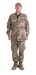 Photo of Male soldier on white background. Military service