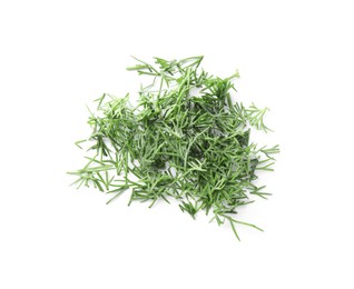 Photo of Pile of fresh dill isolated on white, top view