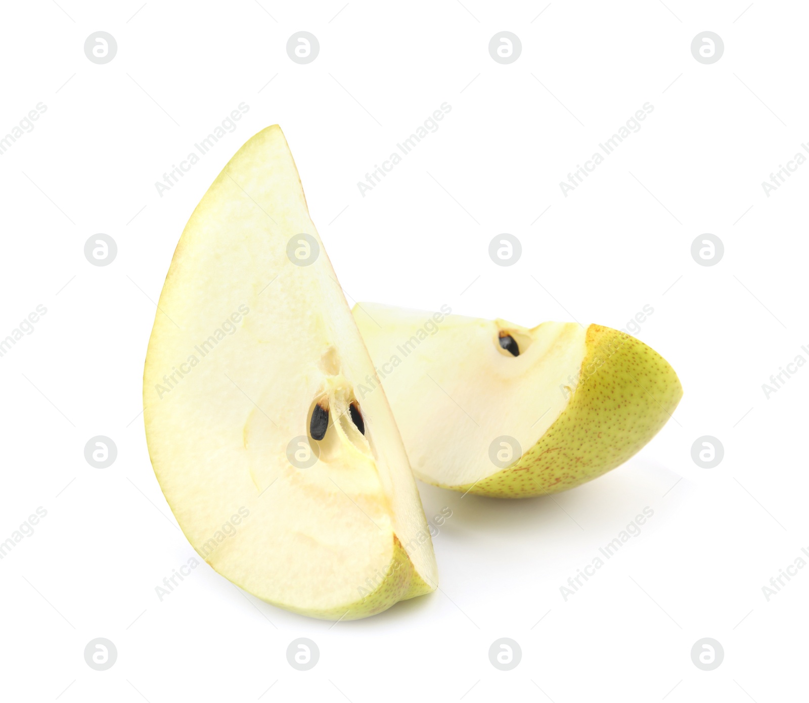 Photo of Cut ripe juicy pears isolated on white