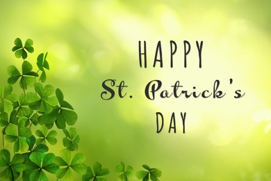 Image of Happy St. Patrick's Day. Clover leaves on green background