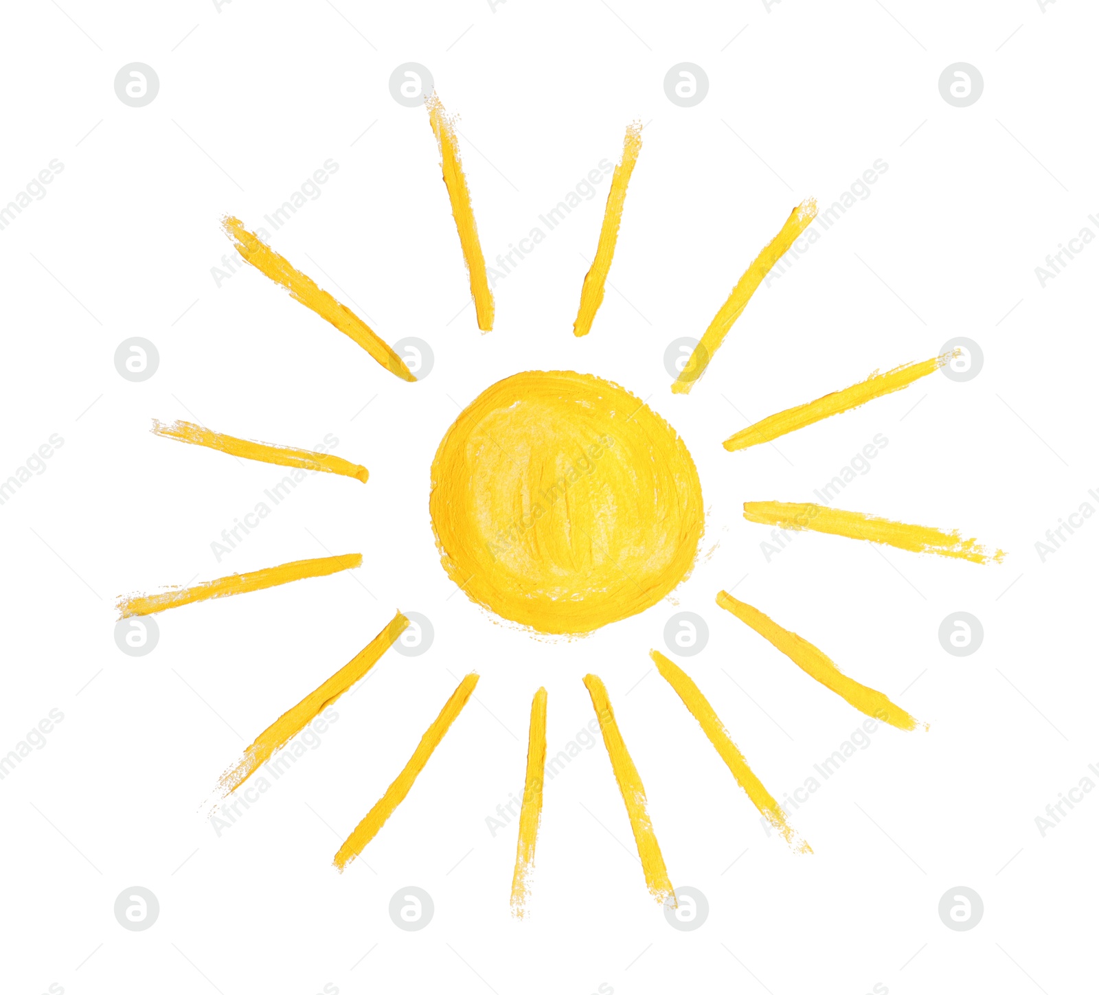 Photo of Child's painting of sun on white background