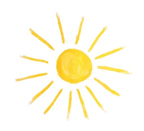 Child's painting of sun on white background