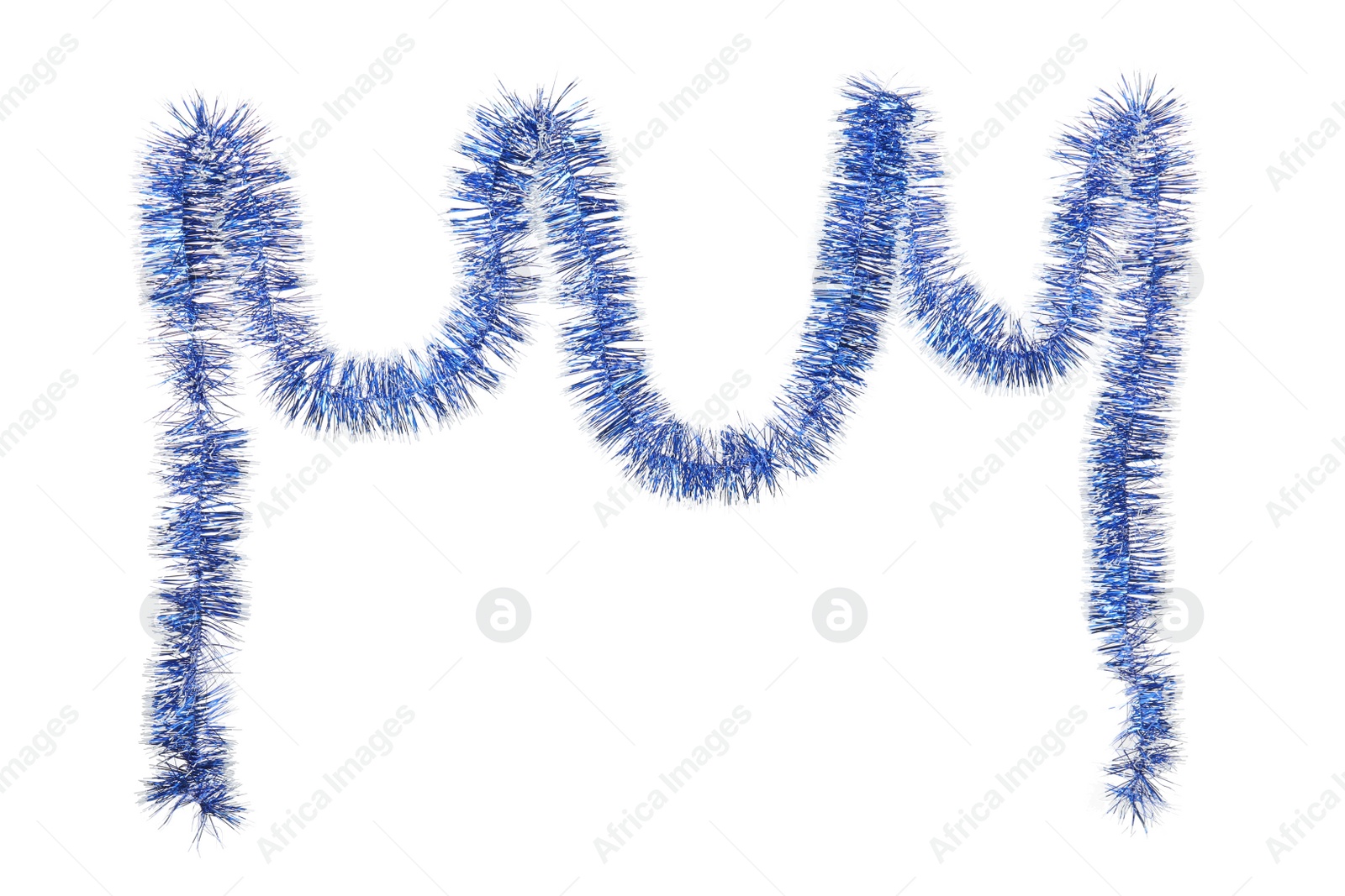 Photo of Shiny blue tinsel isolated on white. Christmas decoration