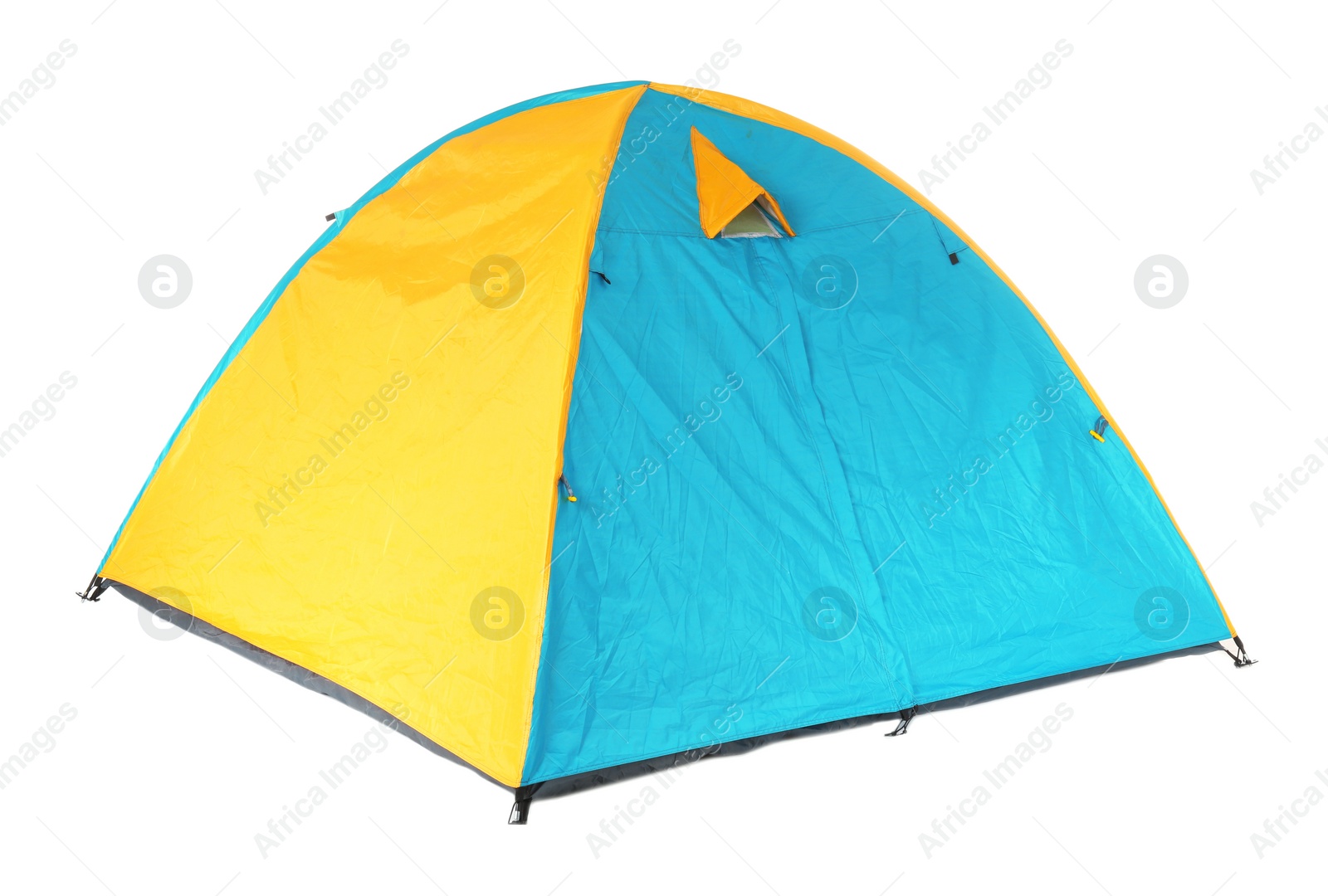 Photo of Colorful tourist tent on white background