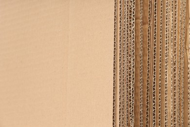 Photo of Sheets of brown corrugated cardboard as background, closeup