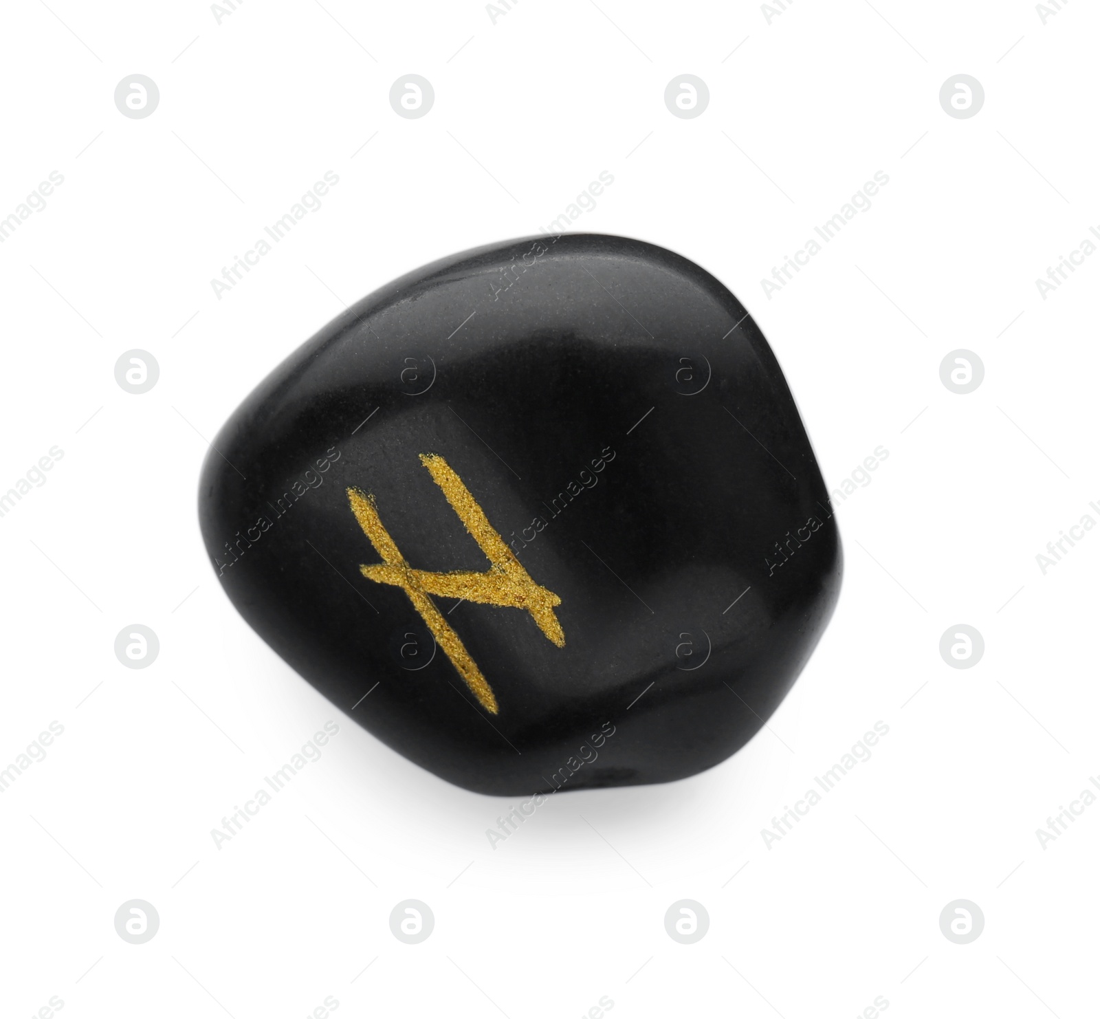 Photo of Black stone rune Hagalaz isolated on white