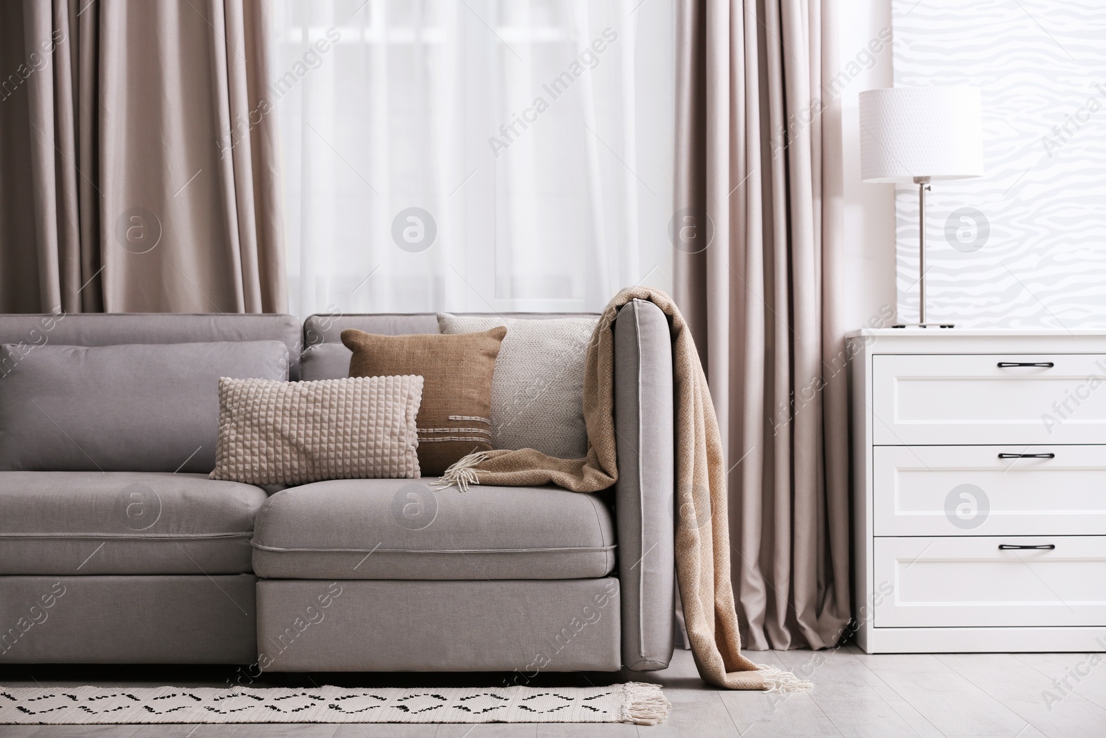 Photo of Modern living room interior with beautiful curtains on window