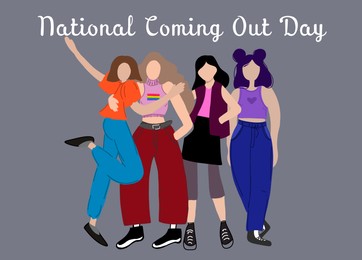 National Coming Out Day. Group of people on grey background, illustration