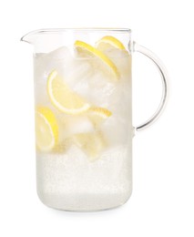 Freshly made lemonade in jug isolated on white