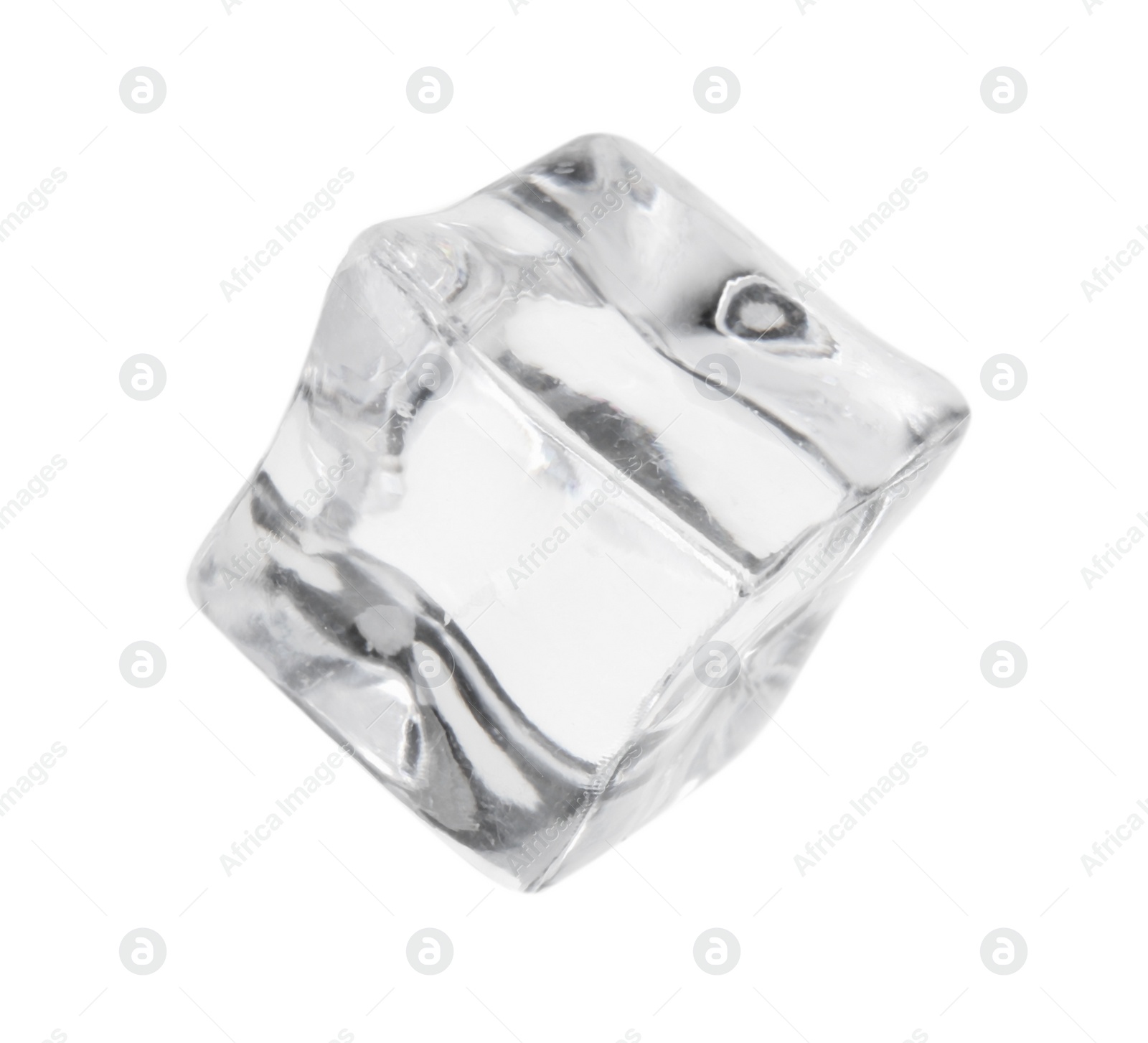 Photo of One crystal clear ice cube isolated on white