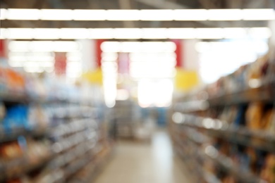 Blurred view of modern supermarket interior