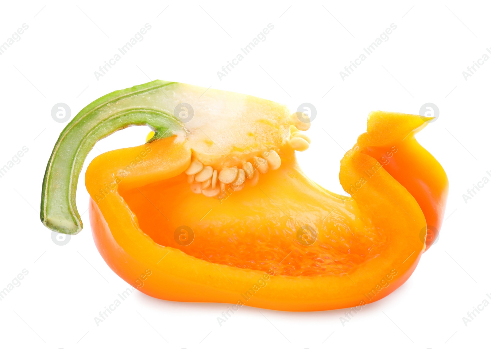 Photo of Slice of orange bell pepper isolated on white