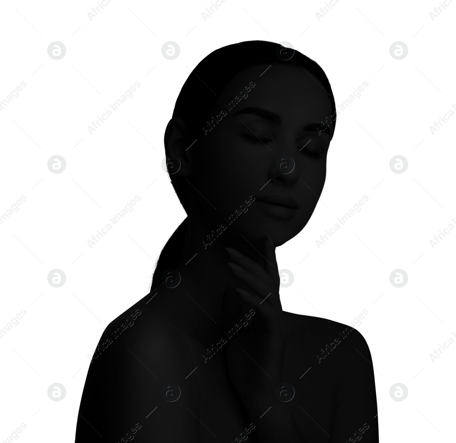 Image of Silhouette of one woman isolated on white