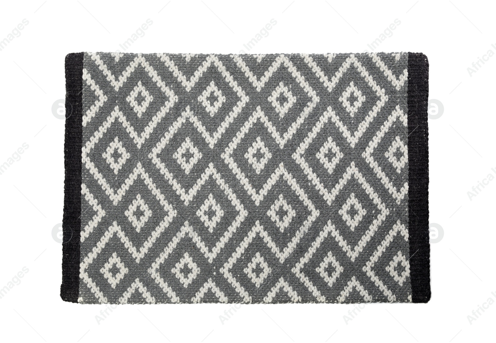 Photo of New clean door mat with pattern isolated on white, top view