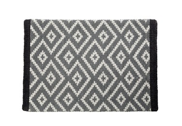 New clean door mat with pattern isolated on white, top view