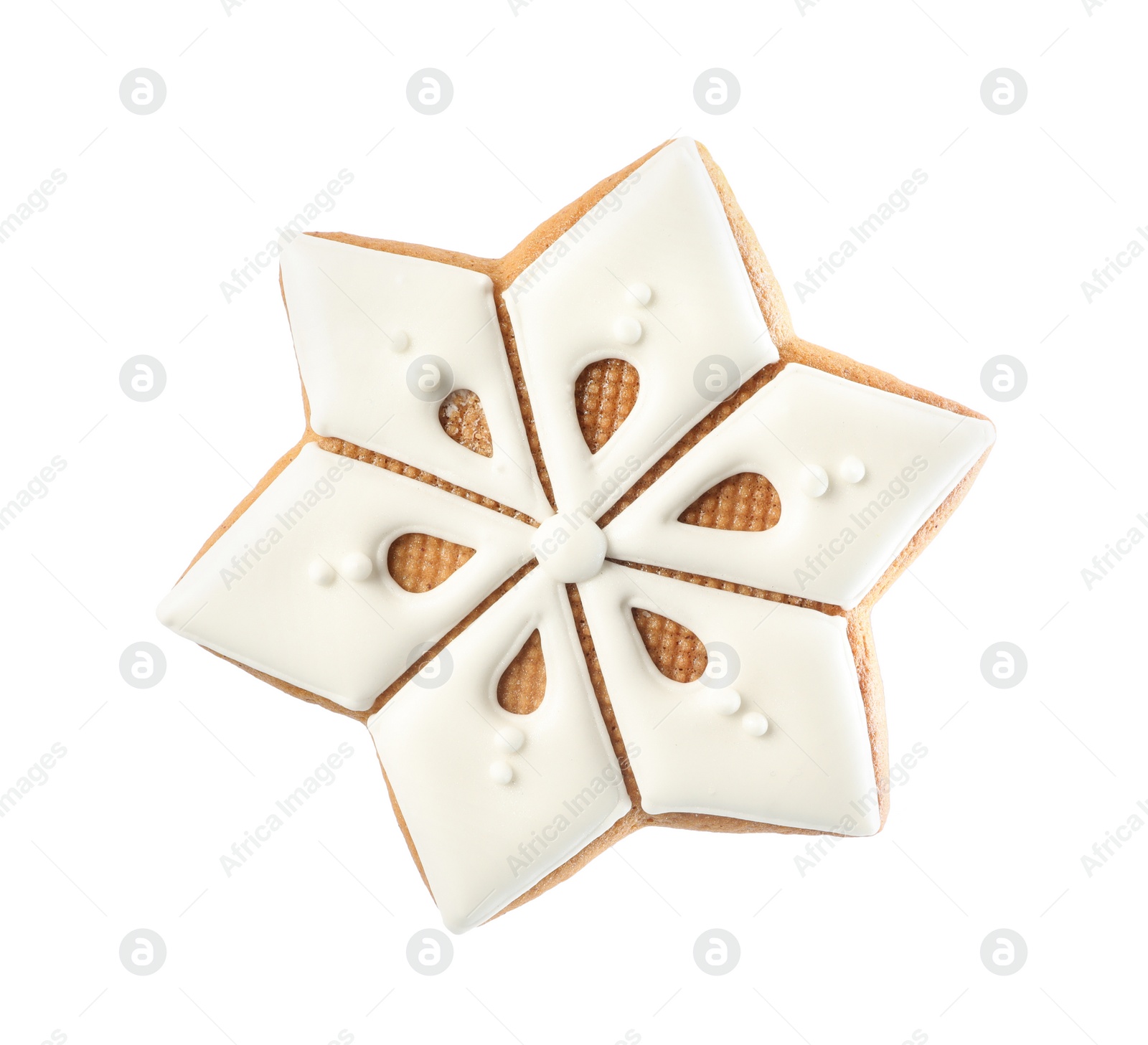 Photo of Snowflake shaped Christmas cookie isolated on white