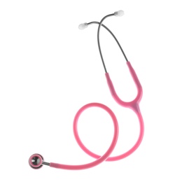 Photo of Stethoscope on white background, top view. Medical device