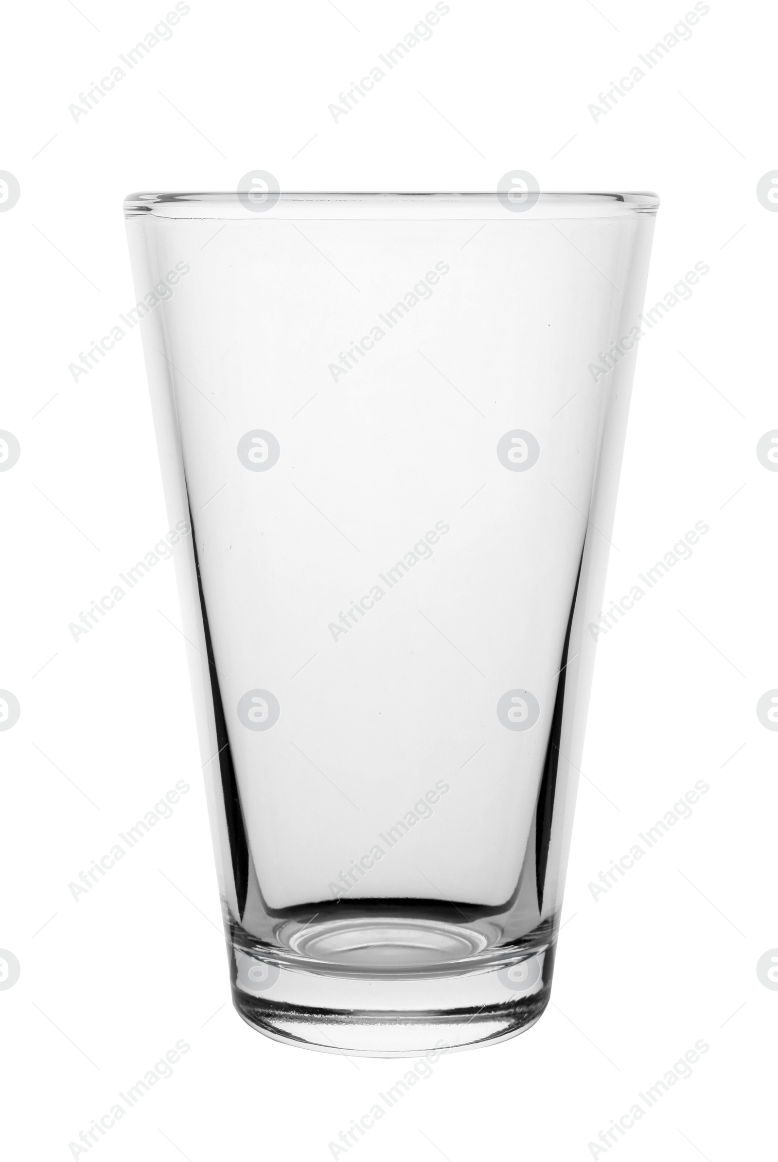 Photo of New empty clear glass on white background