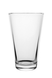 Photo of New empty clear glass on white background