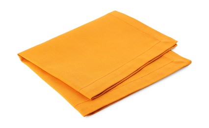 Photo of New clean orange cloth napkin isolated on white