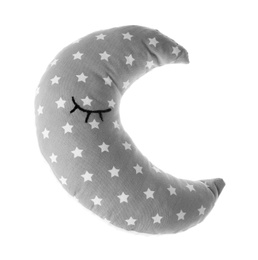 Photo of Moon shaped decorative pillow on white background