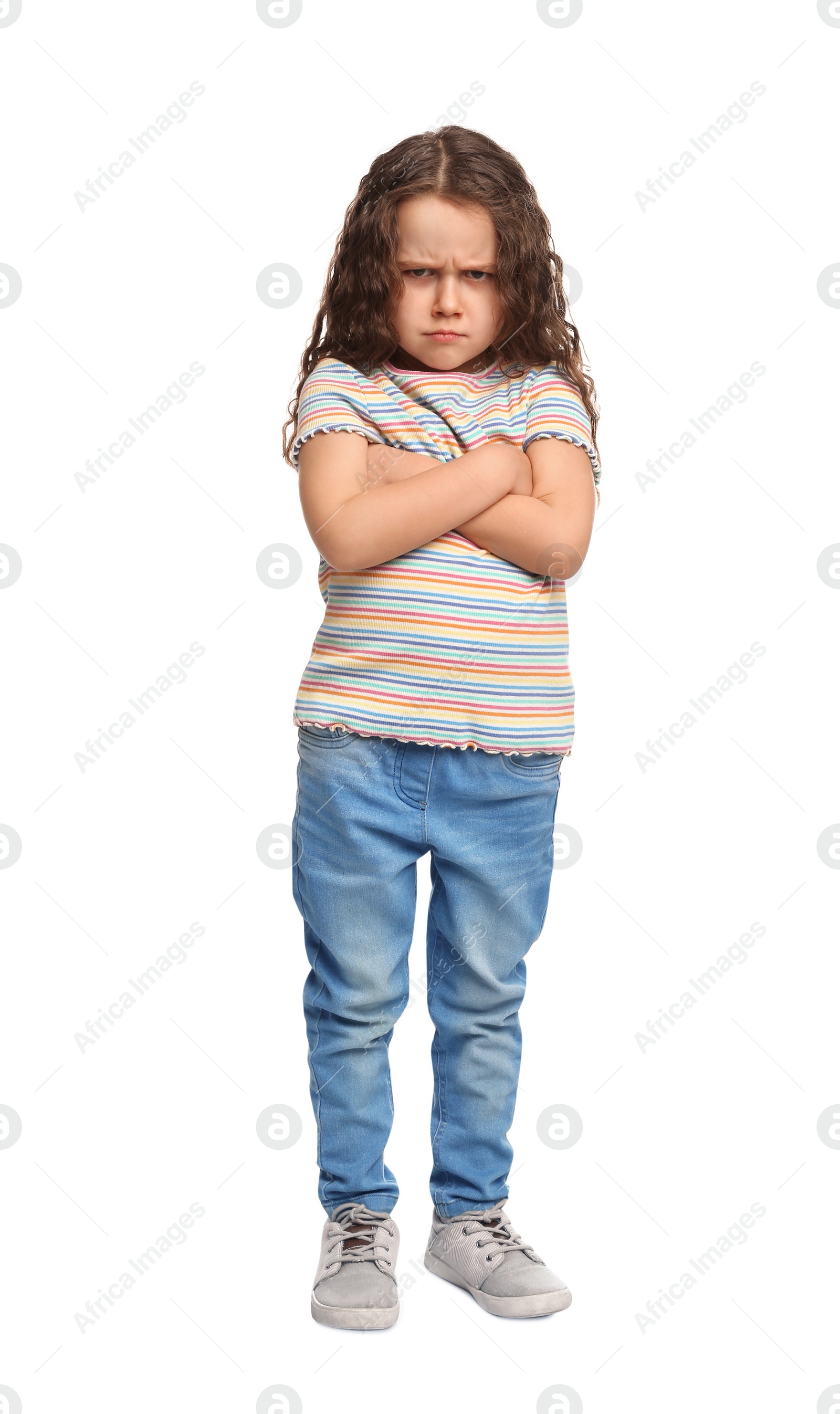 Photo of Full length portrait of cute little girl on white background