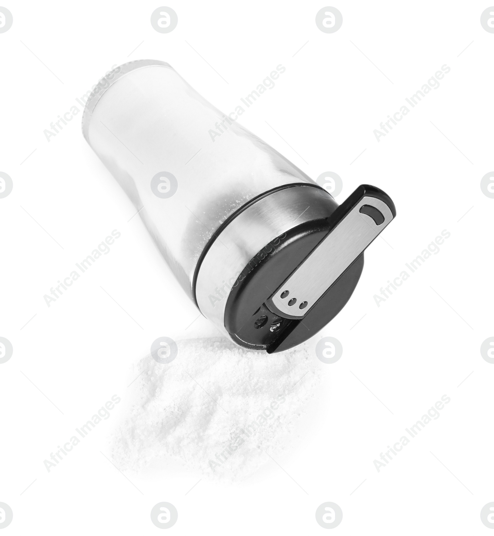 Photo of One shaker with salt isolated on white