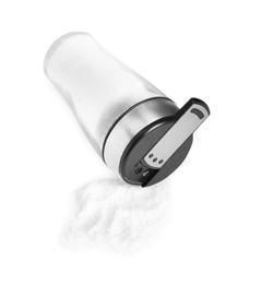 Photo of One shaker with salt isolated on white