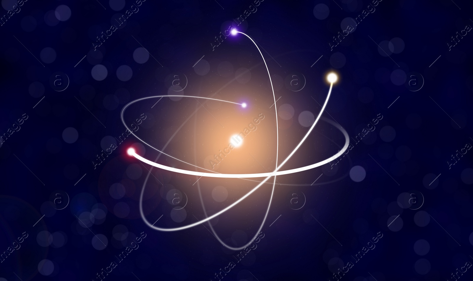 Illustration of Virtual model of atom on dark background. Illustration