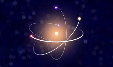 Illustration of Virtual model of atom on dark background. Illustration