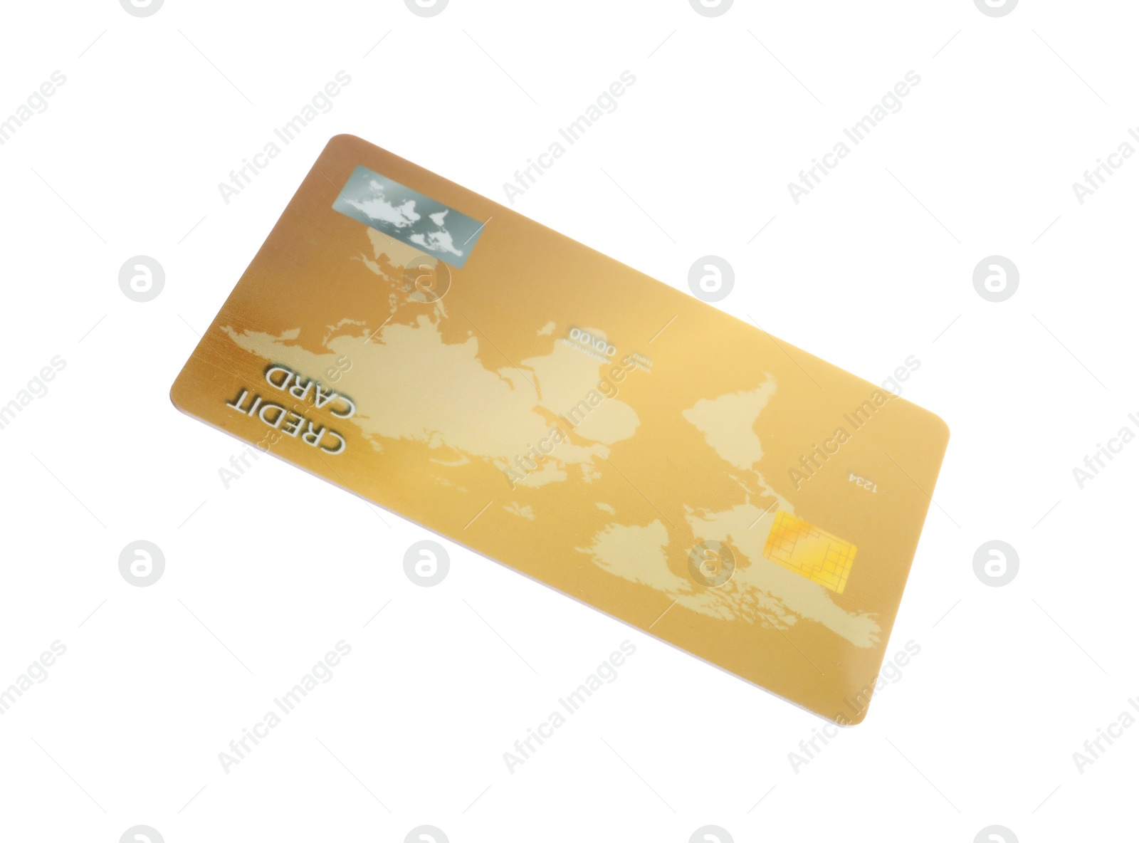 Photo of Golden plastic credit card isolated on white