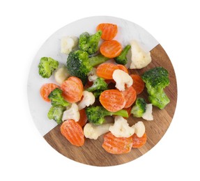 Mix of different frozen vegetables isolated on white, top view