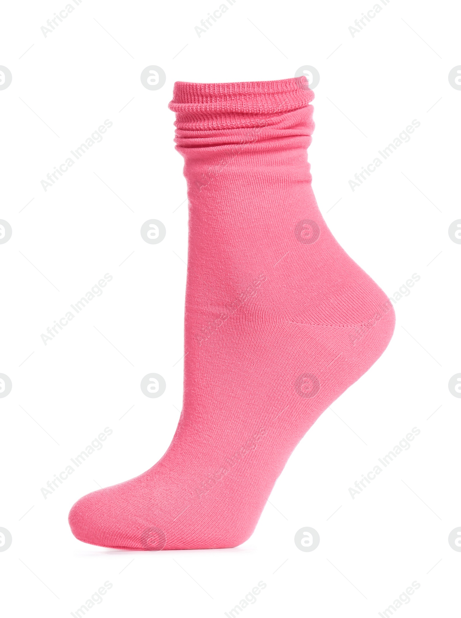 Photo of One new pink sock isolated on white