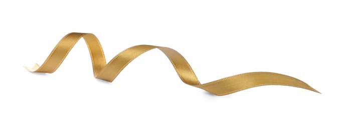 Photo of Beautiful golden ribbon isolated on white. Festive decor