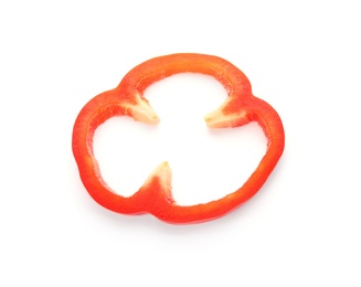 Slice of ripe paprika pepper on white background