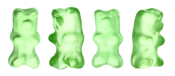 Image of Set with delicious jelly bears on white background. Banner design