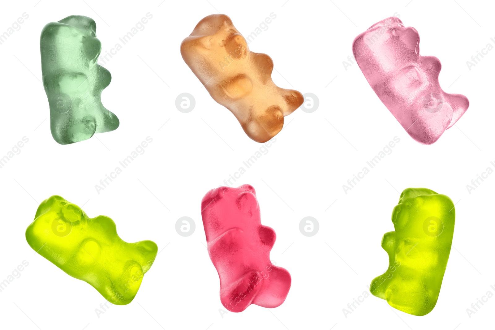 Image of Set of delicious jelly candies on white background