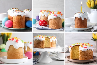 Collage with photos of traditional Easter cakes