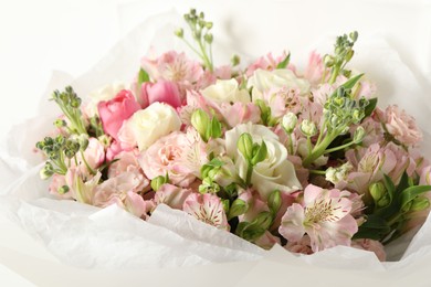 Photo of Beautiful bouquet of fresh flowers, closeup view