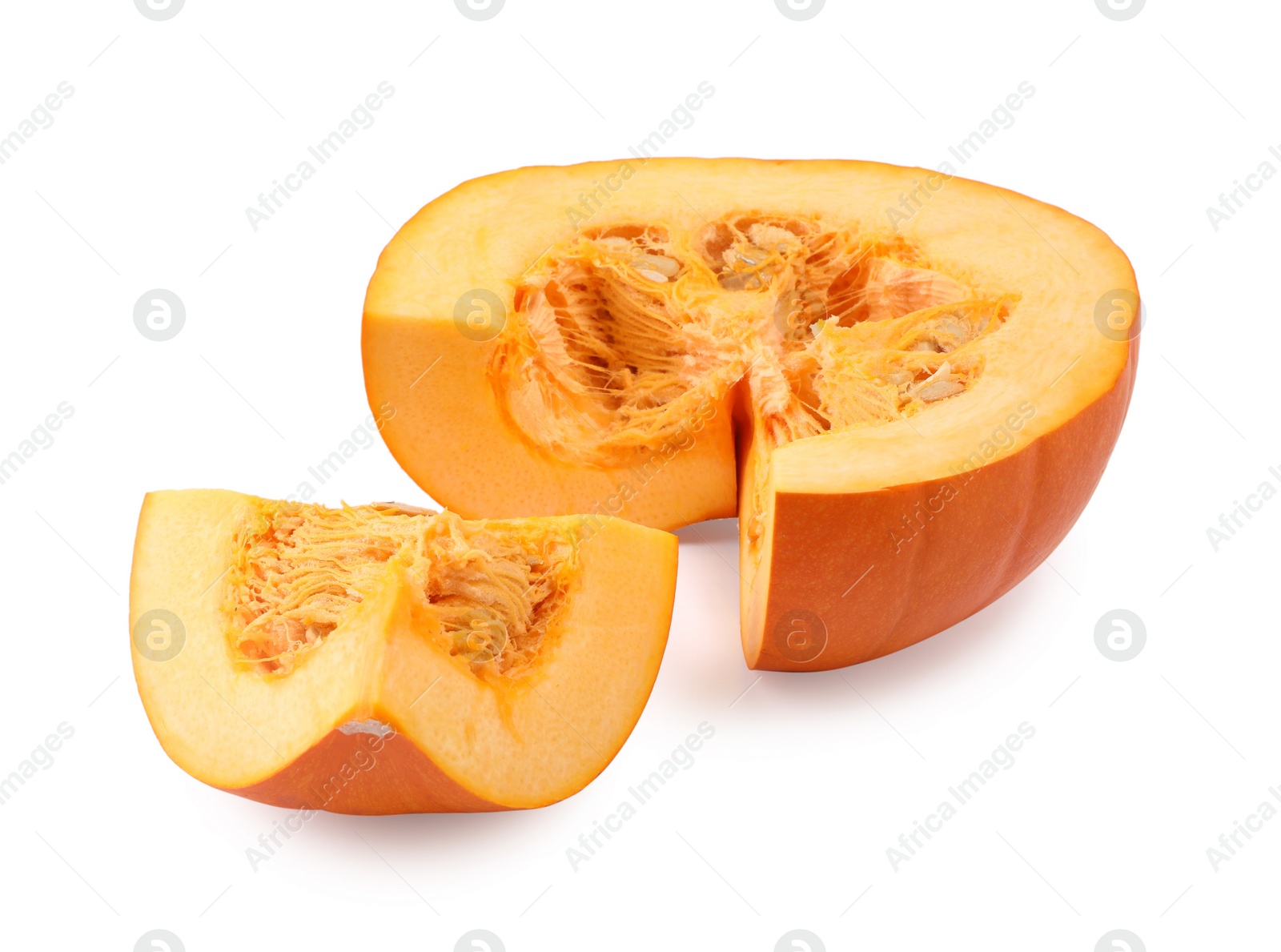 Photo of Cut fresh ripe pumpkin isolated on white