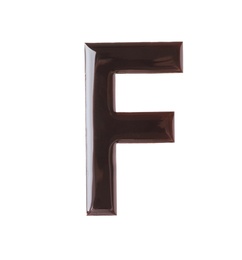 Letter F made of chocolate on white background