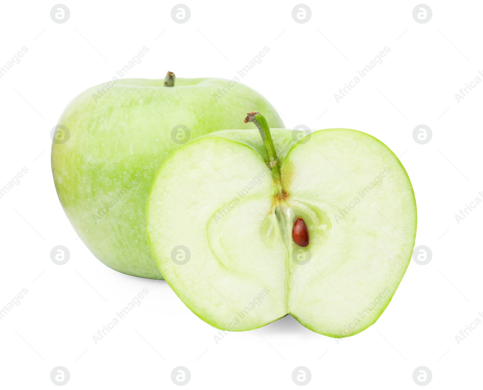 Photo of Pieces of ripe green apple isolated on white